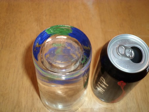 DK. BLUE COLORED TROPICAL FLOWER IMAGES, CLEAR, PINT SIZED BEER / DRINK GLASS    - Picture 7 of 10