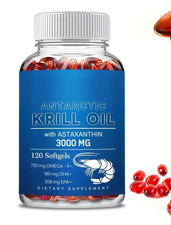 Antarctic Krill Oil 3,000mg Per Serv, 120gels Astaxanthin/EPA/DHA/Phosphalipids