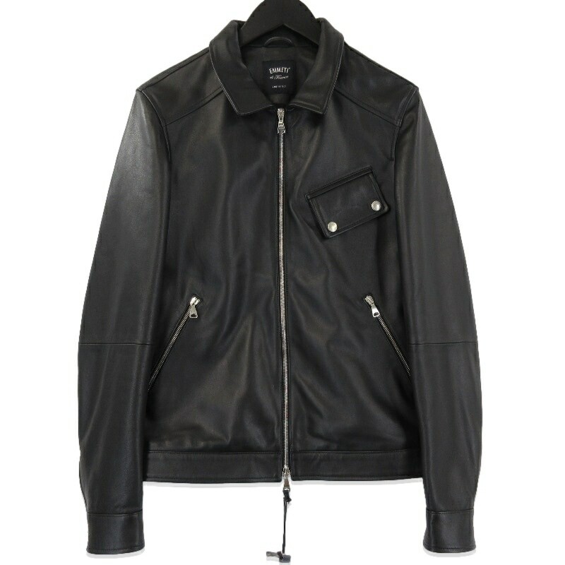 Emmeti Black Single Rider Nappa Cerata Lamb Leather Jacket