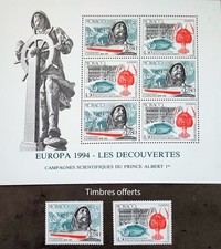 Monaco, BF 65 Europa 1994-Les Découvertes- + les 2 timbres du BF