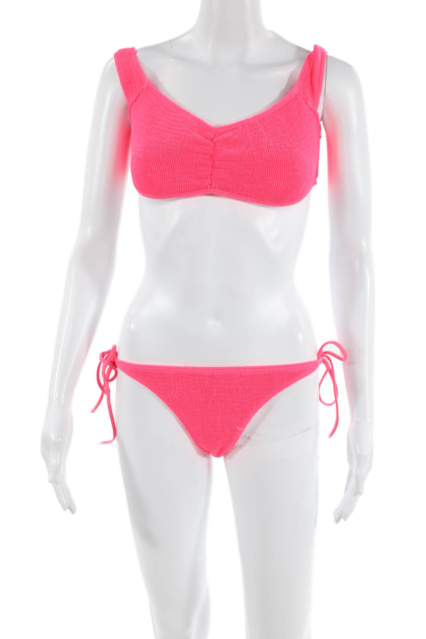 L Space, Womens Bikini Set Pink Solid 93% Polyester 7% Spandex Size MFree Shipping in US $100+ Orders | $6.95 Orders Below