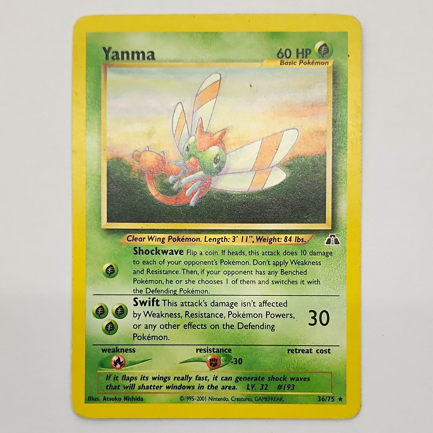 Pokemon TCG Yanma 36/75 Neo Discovery English Regular Rare HP60 Unlimited MP