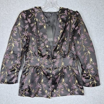 Nasty Gal Womens Blazer Jacket 8 Black Satin Jacquard Floral Whimsigoth Artsy