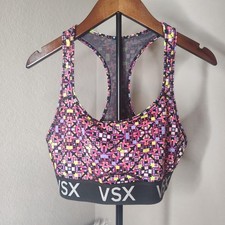 Victoria's Secret VSX Sports Bra Womens Medium Pink Geometric Racerback Logo