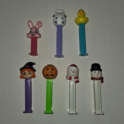 7 Holiday Pez Dispensers Lot Easter Bunny Duck Halloween Witch Christmas Snowmen