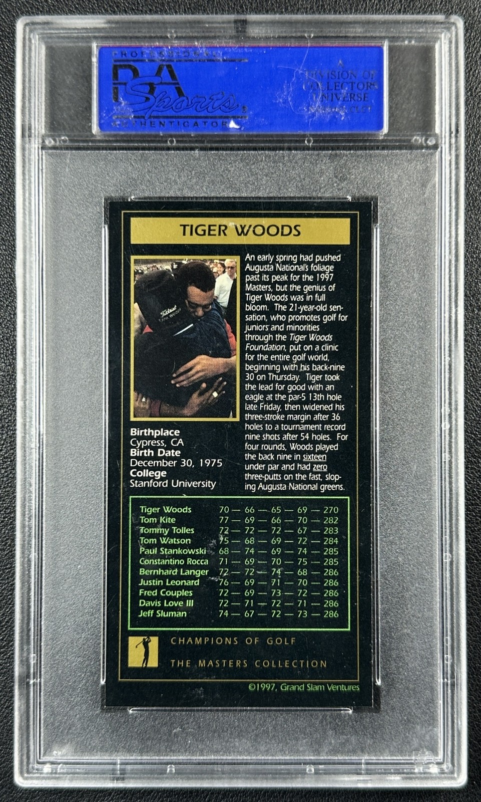TIGER WOODS PSA 7 1998 CHAMPIONS OF GOLF ROOKIE MASTERS COLLECTION GOLD FOIL 522 view 2