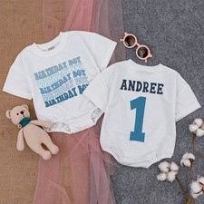 Personalized Birthday Boy Short - Sleeve Romper, First Birthday Outfit