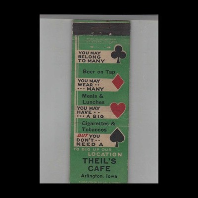 Matchbook Cover Theil's Cafe Arlington, IA