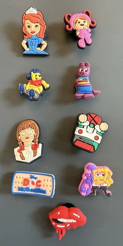 Jibbitz Charms For Crocs Shoes NEW RARE 9 Piece Lot Bundle Sophia Sponge Bob Etc