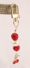 Purse Charm Keychain Backpack Red Sparkle Cherry Handmade 3 Inches Long
