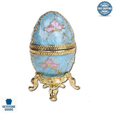 Faberge Egg Trinket Jewelry Box - Blue Painted Alloy, Elegant Gift Box
