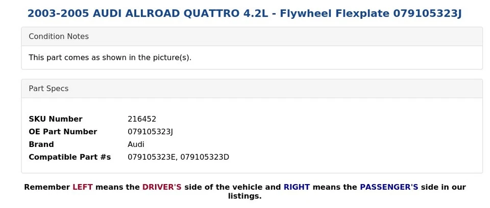 2003-2005 Audi Allroad Quattro 4.2L - Volante Flexplate 079105323J - Imagem 3 de 4