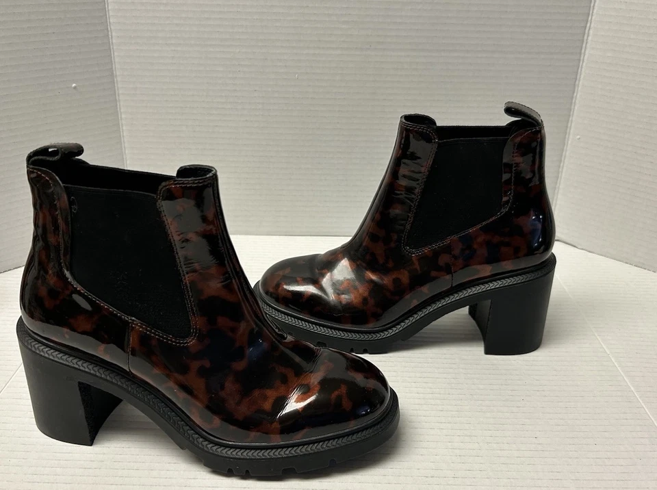 Camper WHITNEE Womens Sz 8.5M Chelsea Glossy Tortoiseshell Ankle Block Heel - Image 2 of 4