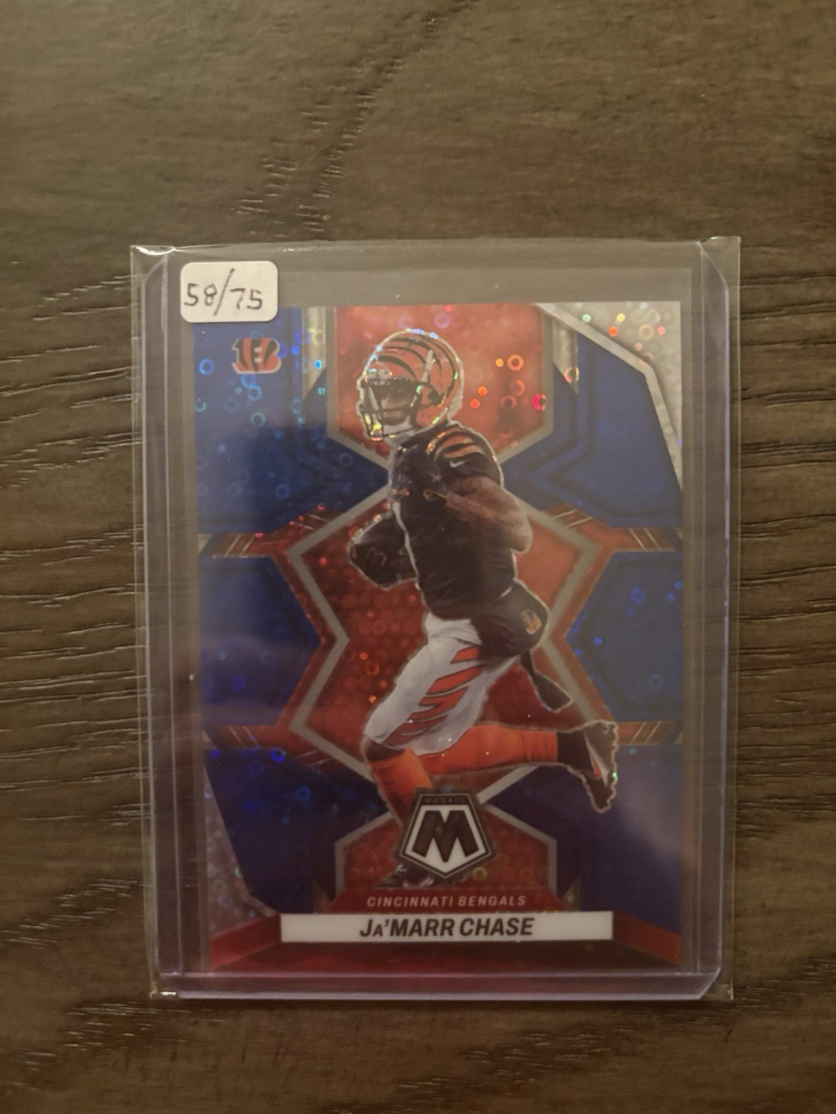 2022 Panini Mosaic Ja'Marr Chase #41 No Huddle Blue Disco /75