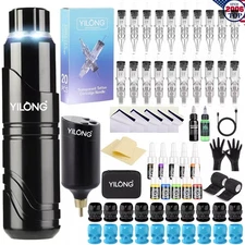 Wireless Tattoo Kit Complete Pen Machine with 2Pcs Power Supply Needle Cartridge