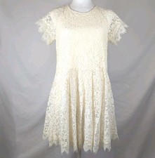 Free People Lace Dress Size XS Ivory Lined Cutout Eyelash Fairy Boho Soft Girl