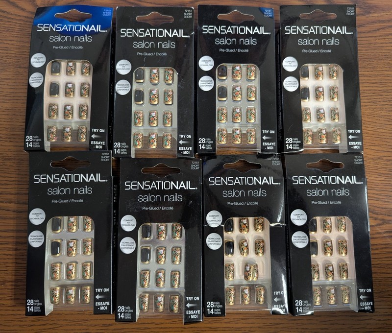 LOT OF 8 SENSATIONAIL SALON PRE-GLUED NAILS 72151 SHORT COURT - 28 NAILS EA PKG