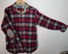 Pendleton Wool Shirt Large Plaid Red Blue Beige Made in USA Virgin Wool Vintage