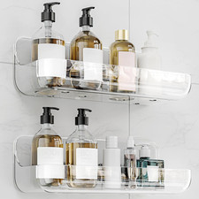 Adhesive Shower Caddy, 2 Pack Acrylic Bathroom Shelves, No Drill Wall Mount Orga