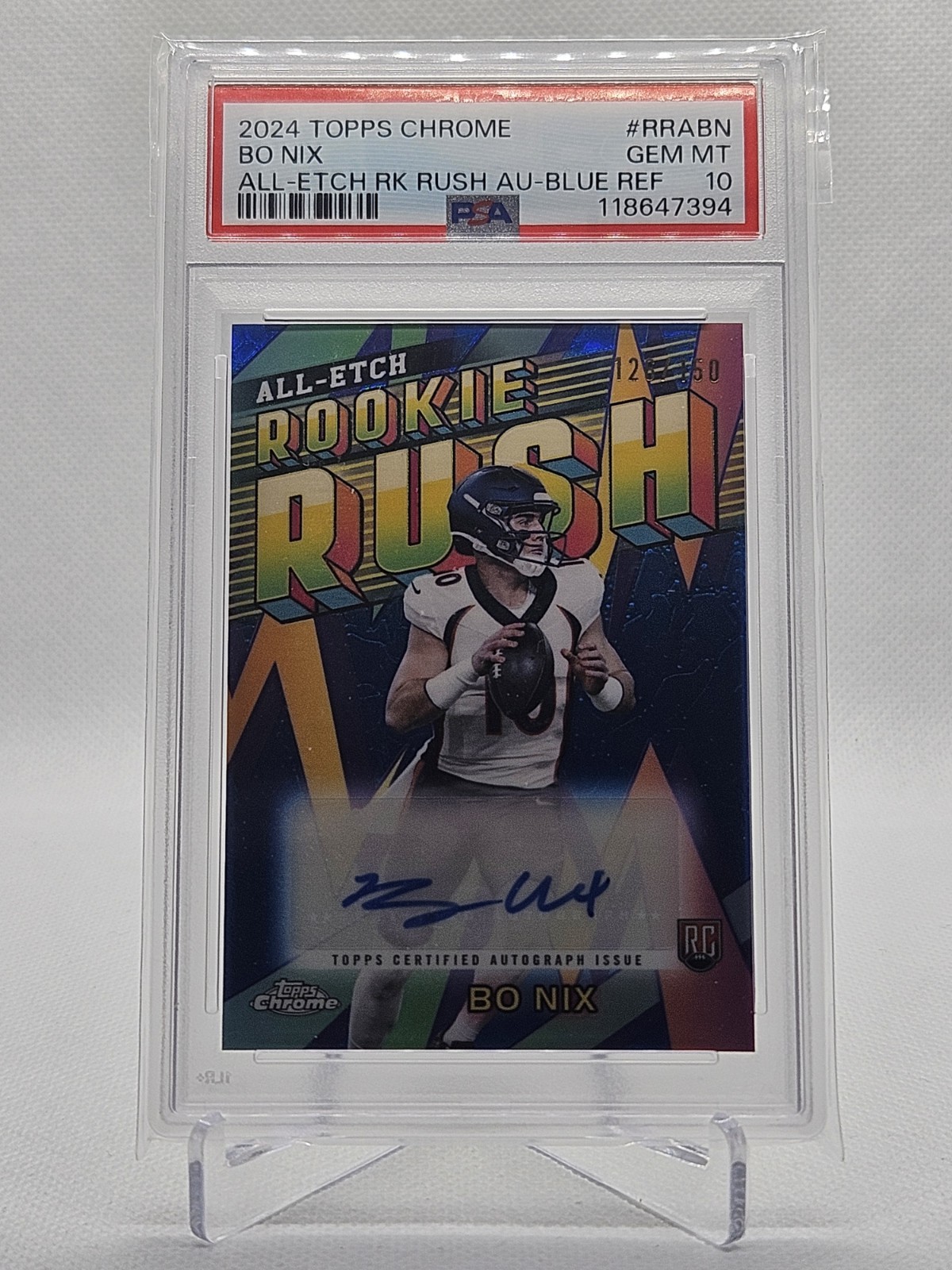 Bo Nix Topps Chrome All-Etch Rookie Rush Autographs #RRABN Blue Refractor