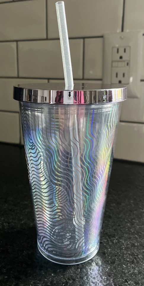 Starbucks 2014 16 oz vaso de taza fría ondas iridiscentes rosa púrpura Foto 2 de 4