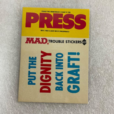 #ad 1983 MAD Trouble Stickers Fleer Put Dignity Back Into Graft Card $14.99