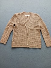 LOFT Womens Cardigan Size XS Beige Rayon Blend Round Neck Long Sleeve Open Knit