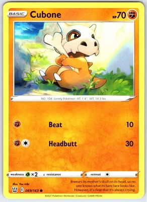 Cubone 069/163 Common Battle Styles Pokemon Near Mint
