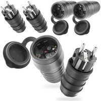 3X Gummi Schuko Stecker Kupplung Set, (2-Polig,230V,16A,Ip44)