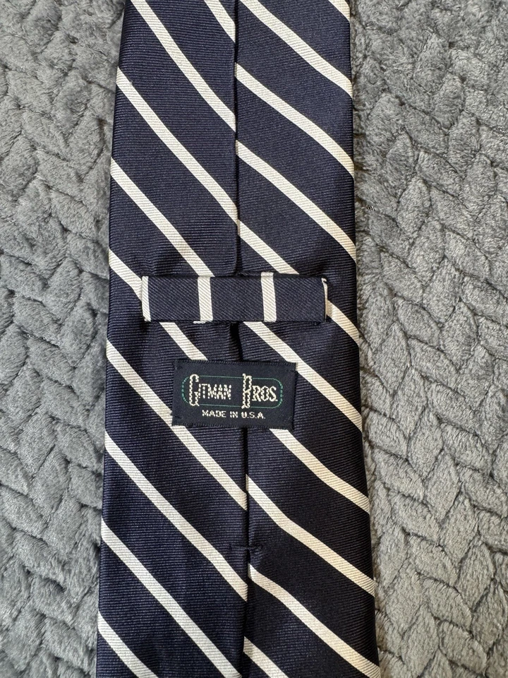Gitman Bros 领带男式美国制造蓝色 100% 真丝条纹经典领带 复古 — 第 4/4 张图片