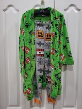 MINECRAFT Fleece Robe Boys M 10/12 Green Warm Cozy 10 Pants Comfortable Soft Pjs