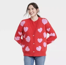 Women's Valentine's Day Pink Hearts Graphic Cardigan