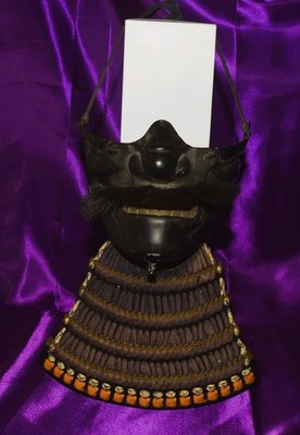 Authentic Samurai Menpo Mask Iron w/ Detachable Nose & Mustache Edo Period Armor