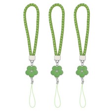 3Pcs Phone Lanyard Wrist Straps Creative Braided Flower Charm Straps Green