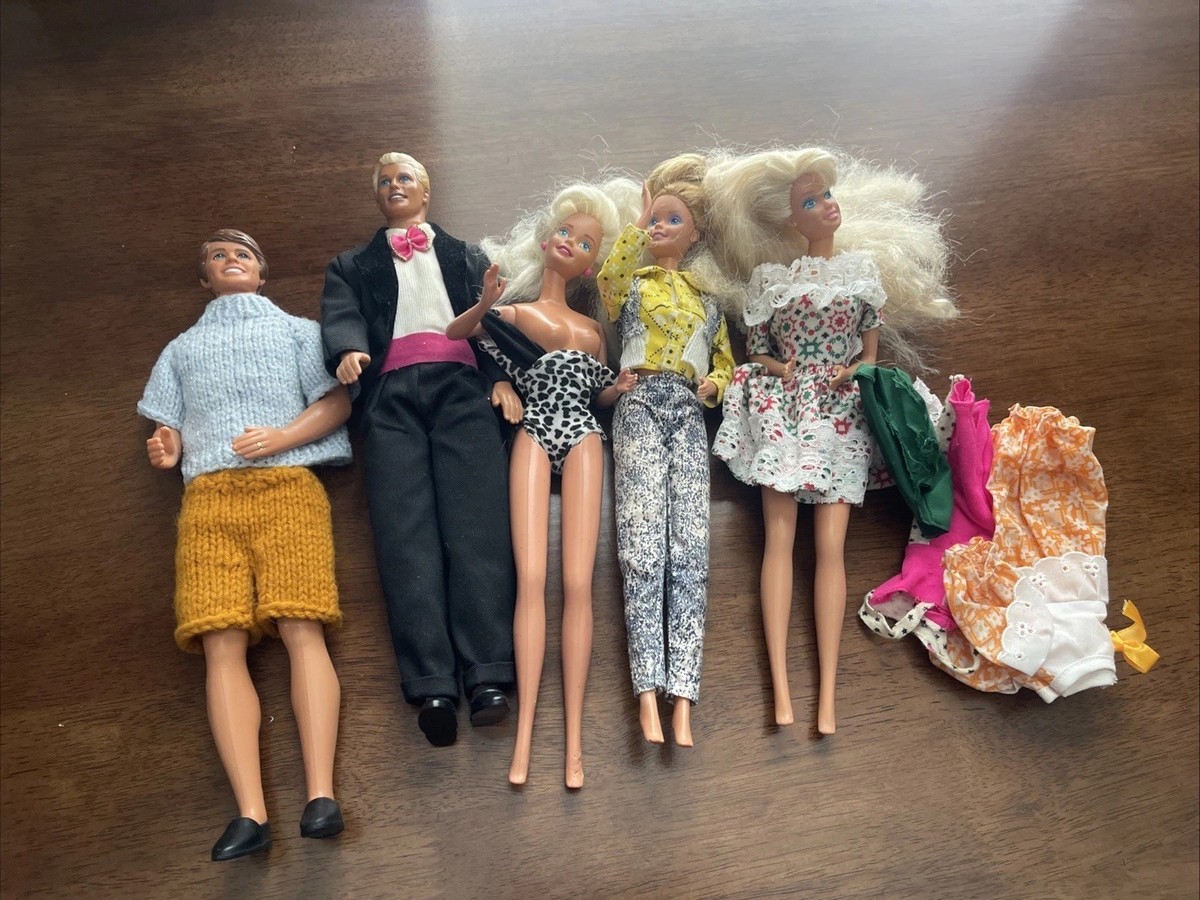 Vintage 1966 1990 Mattel Barbie Ken Dolls Lot Of 5 Clothes Real