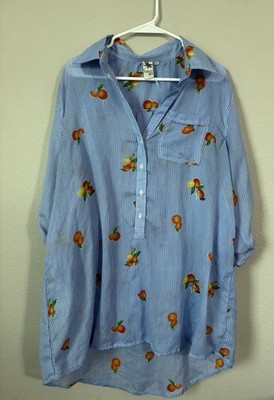 Violet Sky Long Blouse With Stripes & Fruit Size Xl