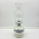 Vintage 1900's Landlight Farms 14" Oil Kerosene Lamp Floral Milk Glass White