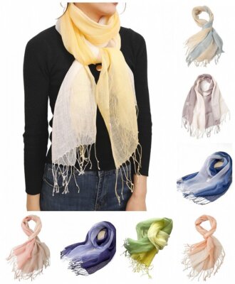 Prettystern Farbverlauf Tie-Dye Batik Fransen Leinen-Schal Frühling Sommer-Tuch