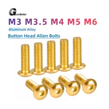 M3 M3.5 M4 M5 M6 Aluminum Alloy Allen Hex Socket Button Head Screws Bolts Golden