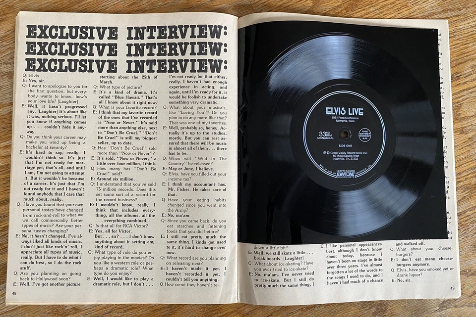 1978 ELVIS COLLECTOR'S ISSUE Magazine Elvis Presley w/ Flexi Record Near Mint - Image 4 of 4