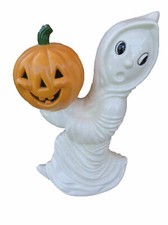 Ghost Holding Pumpkin 12" x 7" Glaze Finish with clip light