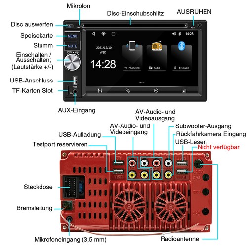 2 DIN Autoradio Carplay Android Auto CD DVD AM RDS USB Bluetooth AUX TF +MIK Kam - Bild 13 von 16