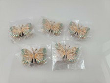 Lot of 5 Gold Butterfly Rhinestones 1.5"W Luxury Metal Shoe Charms