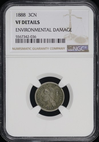 1888 Three Cent Nickel NGC VF Details Environmental Damage - Picture 1 of 2