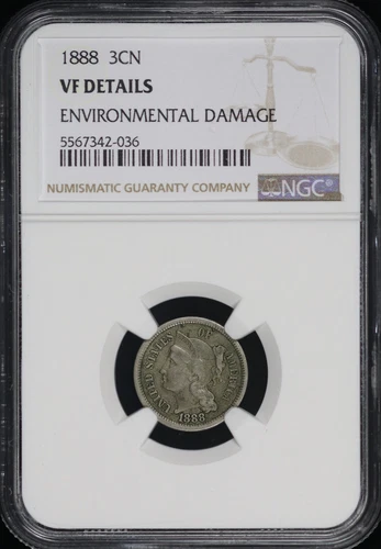 1888 Three Cent Nickel NGC VF Details Environmental Damage