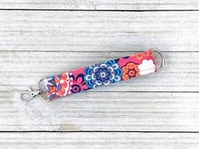keyfob wristlet keychain- hot pink floral key fob- Handmade