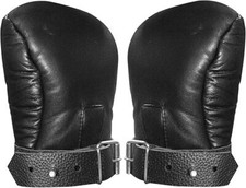 Unisex Black Sheep Leather Bondage Suspension Fist Padded Mitts BDSM Gloves