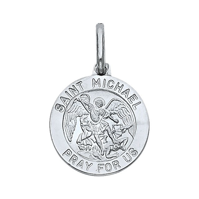 14K Real White Gold St. Michael Religious Pendant 14K White Gold