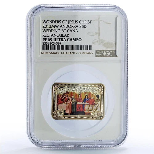 Andorra 5 diners Cana Wedding Christ Wonders Art PF69 NGC silver coin 2013