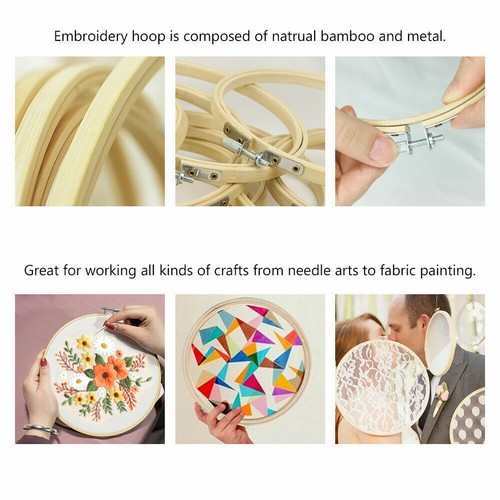 6x 10-36cm Bamboo Embroidery Hoop Rings DIY Cross Stitch Needle Craft Tool Set - Picture 4 of 20